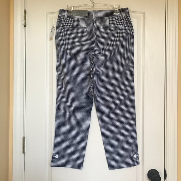 NWT Talbots Perfect Crop Navy Blue White Gingham Check Pants Size 8 - Picture 2 of 7